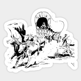 Oxen With Big Horns Western Cowboy Retro Comic Sticker